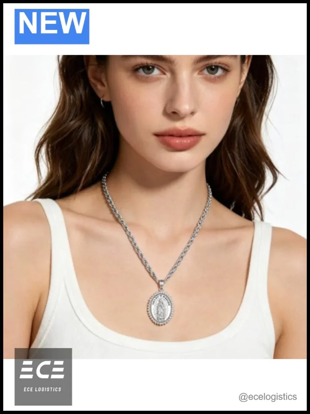Our Lady of Guadalupe Necklace Silver Tone Catholic Pendant Women